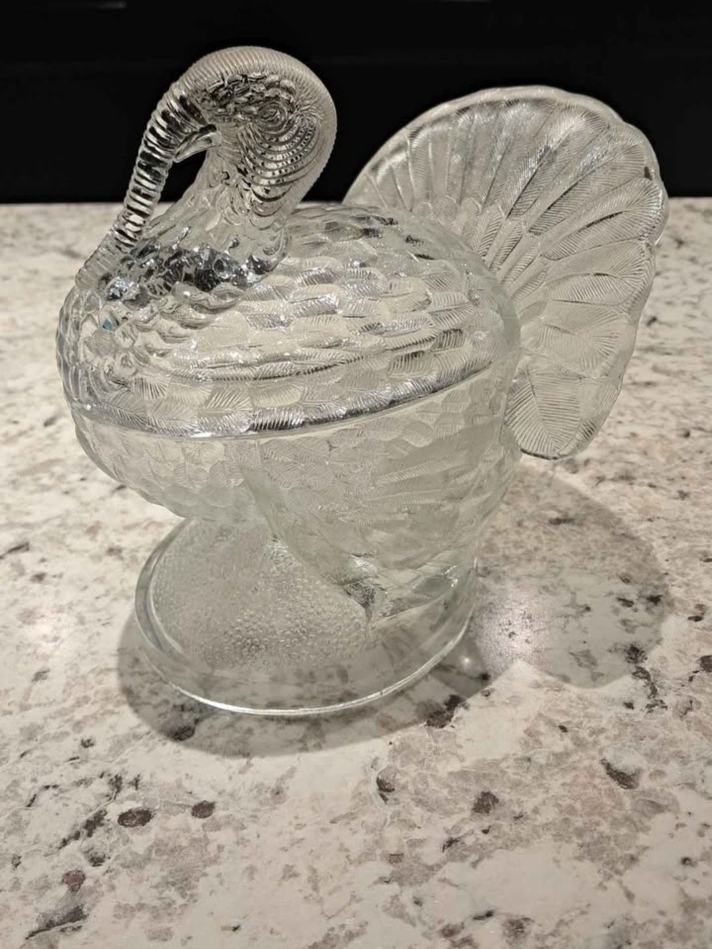 Vintage Clear Glass Lidded Turkey Dish - Candy Dish